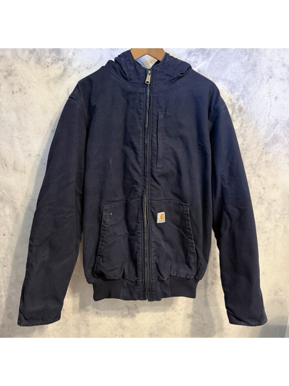 Carhartt 103371 Full Swing Men L Tall Navy Blue Washed Duck Canvas Fleece Jacket